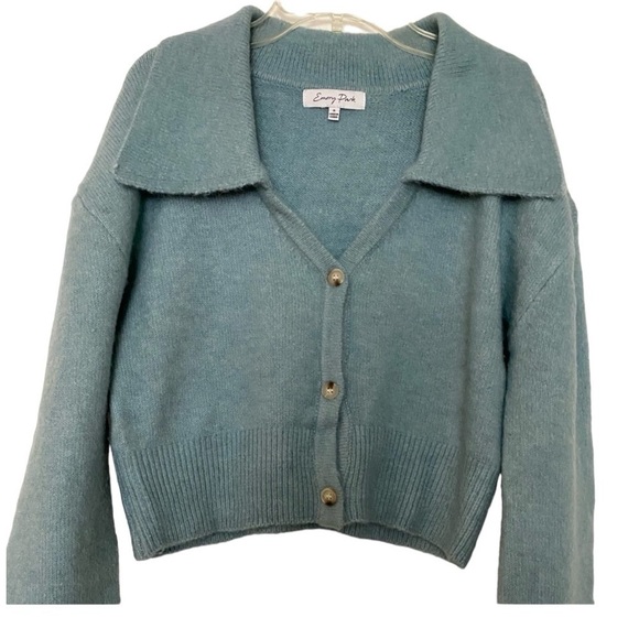Emory Park sweater, size S, cropped, light teal blue.  Button front. - Picture 1 of 6